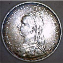 1892 Great Britian Silver 6 Pence Very Fine