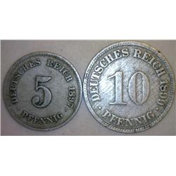 1899 Germany 10 Pfennig & 1897 Germany 5 Pfennig