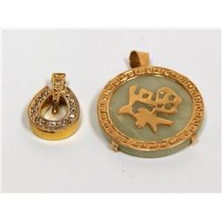 Diamonds Horse Shoe & Green Jade Pendant