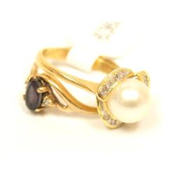 7.00mm White Pearl Ring & Amethyst Ring