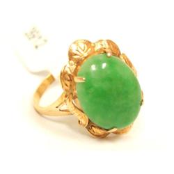 18Kt AAA Green Jade Hand Carved Ladies Ring