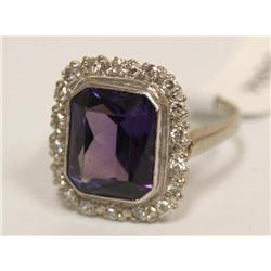 Antique 14K White Gold Ring W/Sapphire & Diamonds