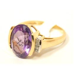 15.00Ctw Amethyst & Diamonds Half Bezel Ring