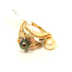 5.00mm Black Pearl Ring & White pear Ladies Ring