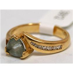 2.00Ctw Blue Topaz Trillion & Diamonds Ladies Ring