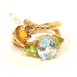 AAA Blue Topaz, Peridot & Yellow Citrine Ring