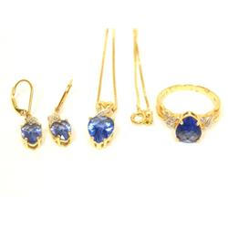 Vermeil 14kt AAA Tanzanite Ring, Necklace Earrings