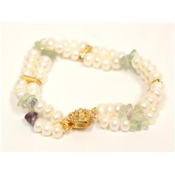 White Pearl, Peridot & Gold Accents Bracelet