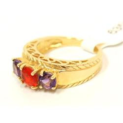AAA Orange Sapphire & Amethyst Hand Engrave Ring