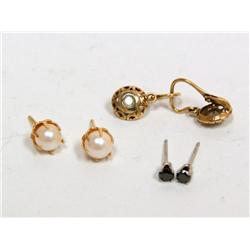 Black Diamonds, Pearl & White Stone Earrings