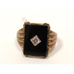 Vintage 10k Gold Ring W/Onyx & Diamond