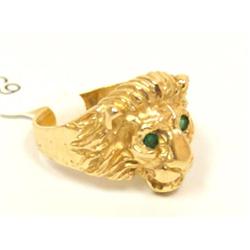 AAA Colombian Emerald Lion Design Hand Carved Ring