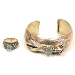 HANDMADE Navajo Indian AAA Blue Topaz Hand Engrave