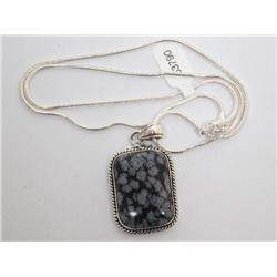 Sterling Necklace & Snowflake Obsidian Pendant - 2