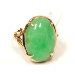 Antique 14kt Gold Ring W/16ct Apple Jade Stone