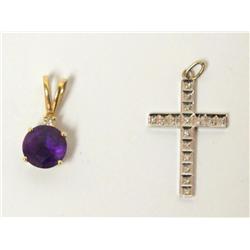 Diamonds Cross & Amethyst Ladies Pendant