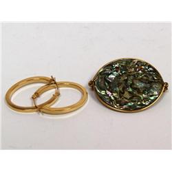 Italian Gold Earrings & Avolone Brooch Hand Made