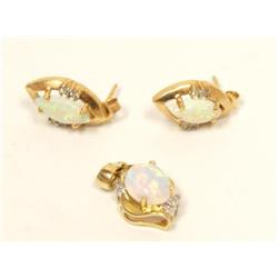 AAA Australian Opal & Diamonds Pendant & Earrings