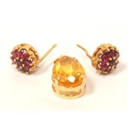 AAA Yellow Citrine Pendant & Burmese Ruby Earrings