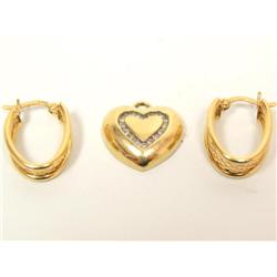Diamonds Heart Shape Pendant & Earrings Hoops