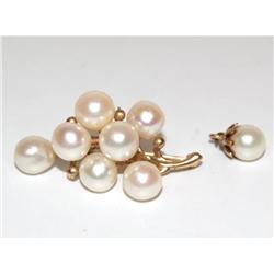 10K Gold Pearl Brooch/Pin & 14K Pearl Pendant