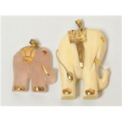 AAA Rose jade Elephant & Ivory Pendant