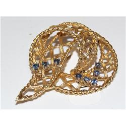 14K Gold Brooch W/Sapphires