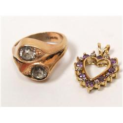 10K GF Ring & Sterling Amethyst & Diamond Pendant