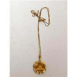 14K Gold Necklace W/1987 Panda Gold Coin Pendant