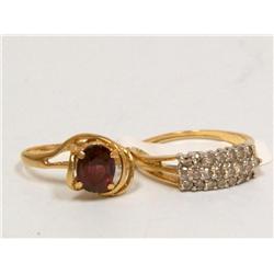 3 Row Diamonds Ring & Garnet Vintage Ring