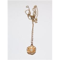 10K Pearl Drop Pendant W/Chain