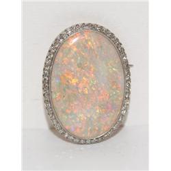 Platinum Brooch w/Large Fire Opal &1ctw Diamonds