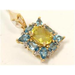 AAA Lemon Citrine, Blue Topaz & Diamonds Pendant