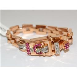 Ladies 14K Rose Gold Watch W/Diamonds & Rubies