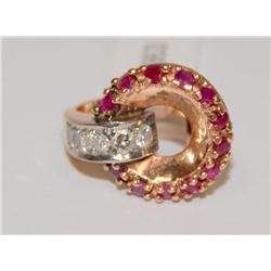 14K Rose Gold Ring W/.50ctw Diamonds & Rubies