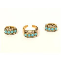 1940's AAA Turquoise & Diamonds Ring & Earrings