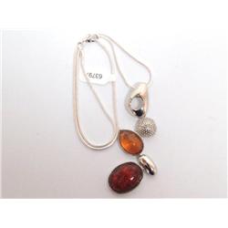 Sterling Necklace with Amber Pendant - 31.1 grams