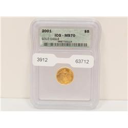MS70 2001 American Eagle $5 Dollar Gold Coin