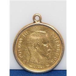 1858 10 Francs Napoleon III Gold Coin W/14K Bezel