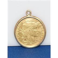 1906 10 Gold Francs Rooster Coin W/14k Bezel