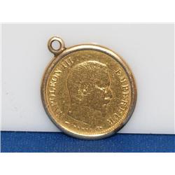 1858 10 Francs Napoleon III Gold Coin W/14K Bezel