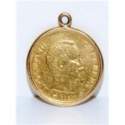1860 10 Francs Napoleon III Gold Coin W/14K Bezel