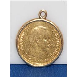 1856 10 Francs Napoleon III Gold Coin W/14K Bezel