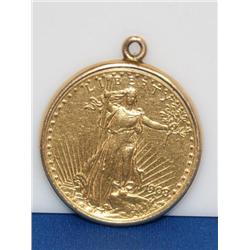 1908 $20 Gold Coin Set in 14K Bezel