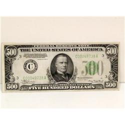 1934A  $500 Federal Reserve Note W/Green Seal AU