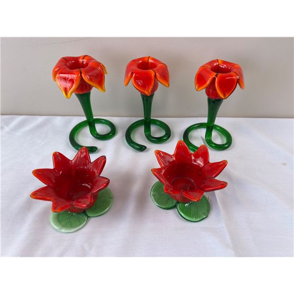 Floral Blown Glass Candleholders