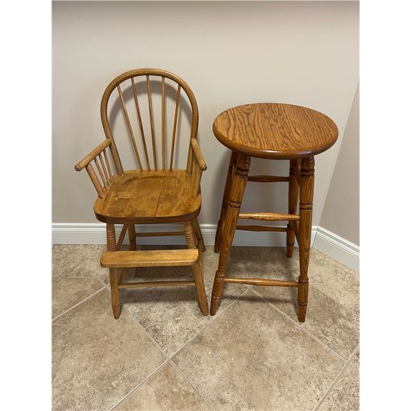 Wooden High Chair & Stool