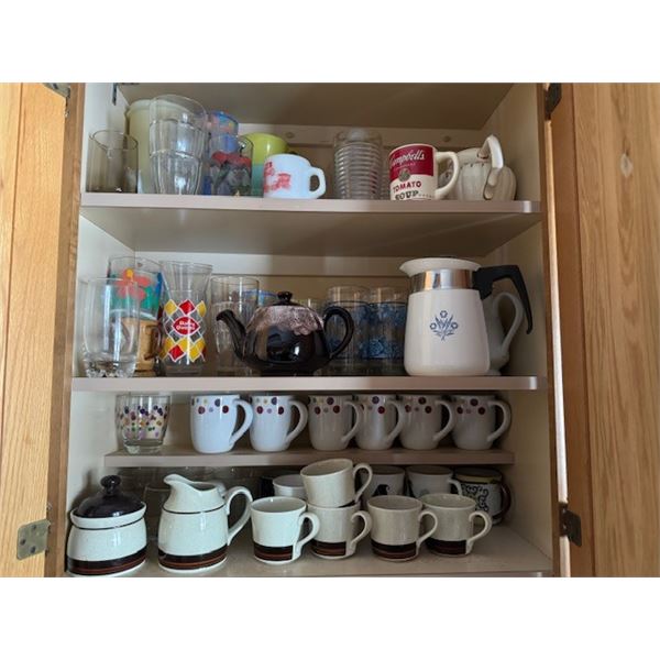 Royal Doulton Bistro Mugs, Cream//Sugar Set. Corning Ware Blue Cornflower Percolator. Glassware/Mugs