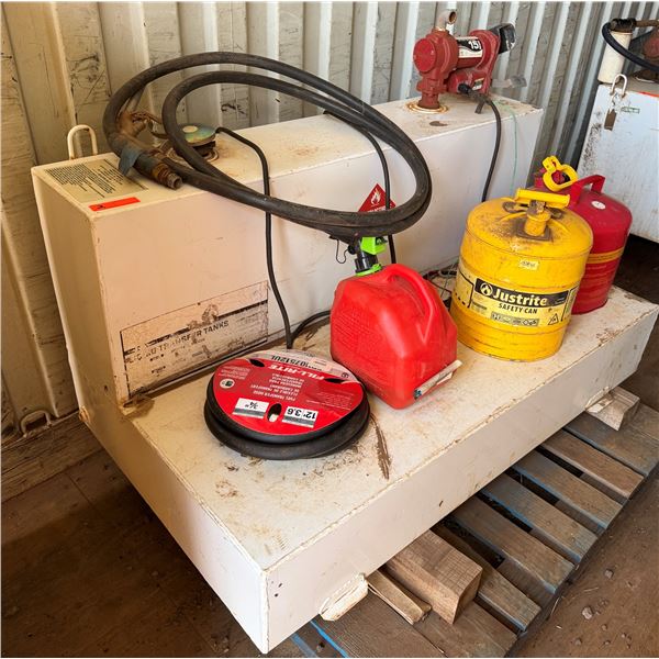 Delta Fuel Transfer Tank w/ Fill-Rite Pump, Hose & Gas Cans P/U Mon 2/23