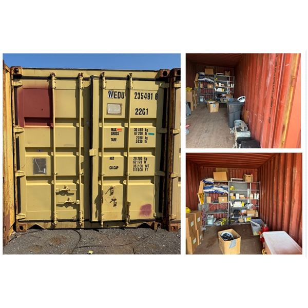 Yellow 20' Shipping Container & Contents: Shelves w/ Safety Equipment, SpillTech Kits, Gran-Sorb etc